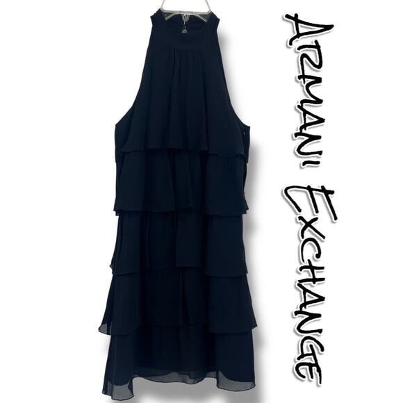 AX Armani Exchange 100% Silk Ruffle Mini Dress Cocktail LBD Date Night Womens 0 - Picture 1 of 11
